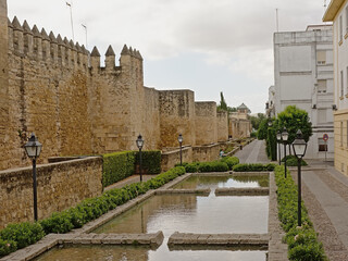  Walkways and water pools outside of the old roman city walls of Cordoba, Spain 