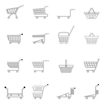 Shopping cart icon set outline