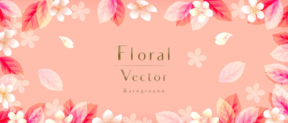 Elegant Spring Flowers Vector Background　エレガントな春の花のベクターデコレーション背景　