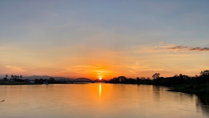 orange sunset over the river