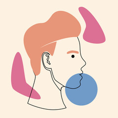 Modern abstract fashion male face outline and geometric shapes, Vector stock illustration isolated as color portrait for design