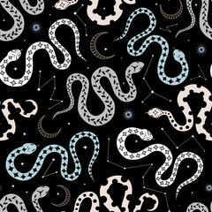 Magical seamless pattern with snakes
