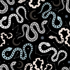 Fototapeta premium Magical seamless pattern with snakes