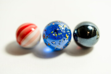 Colored glass balls and marble taw, children toy, decoration