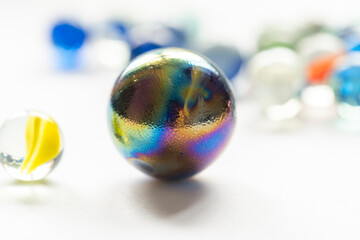 Colored glass balls and marble taw, children toy, decoration