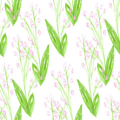 Fototapeta na wymiar Colorful Foliage and Dandelion Flowers Seamless Pattern Design.