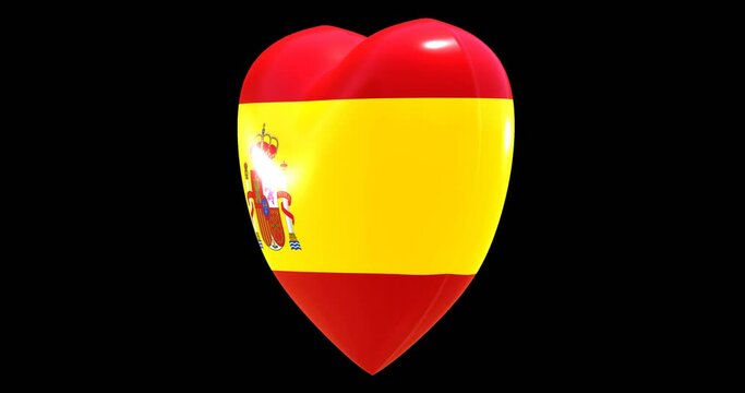 Flag of Spain on turning Heart 3D Loop Animation with Alpha Channel 4K UHD 60FPS