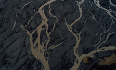 Aerial drone view of beautiful lands and landscapes in Iceland. Concepts about wanderlust travels and adventures