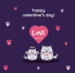happy valentine's day greeting card flyer  two cat