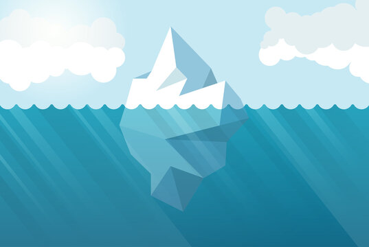 Underwater iceberg icon in flat style. Berg seascape vector illustration on isolated background. Antarctica ecology sign business concept.