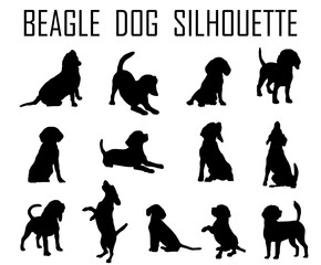 Beagle dog animal silhouette, Dog breeds silhouette, Animal silhouette symbol, Vector dog breeds silhouettes set 01
