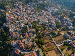 aerial droe view  of Liapades village in corfu island greece