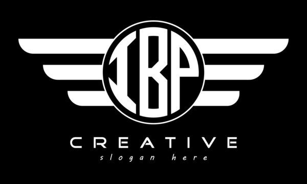 IBP three letter monogram type circle letter logo with wings vector template.