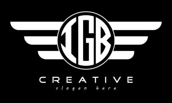 IGB three letter monogram type circle letter logo with wings vector template.
