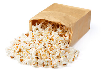 Popcorn in the paper bag, isolated on white background