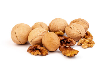 Walnuts in shells isolated on white background. Package design element with clipping path.