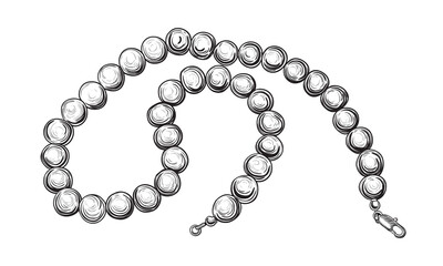 Beads, necklace - vector illustration.  Hand drawn linear illustration of a jewelry. Isolated jewelry accessories.
