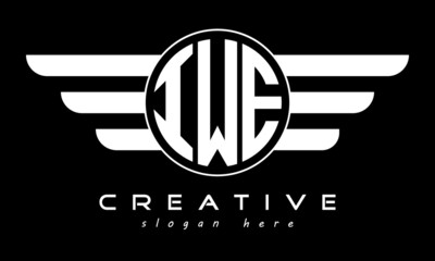 IWE three letter monogram type circle letter logo with wings vector template.