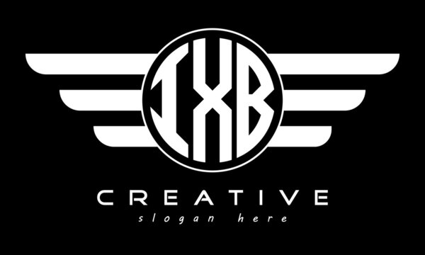 IXB three letter monogram type circle letter logo with wings vector template.