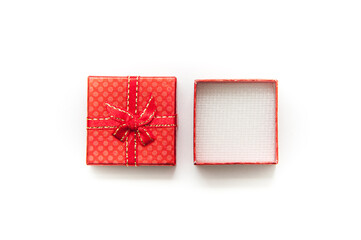 red gift box isolated on white, open with empty, top view