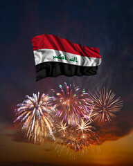 Holiday fireworks and flag of Iraq
