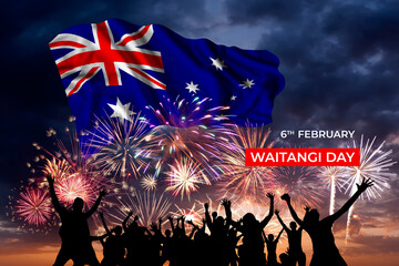 Majestic fireworks and flag of New Zealand