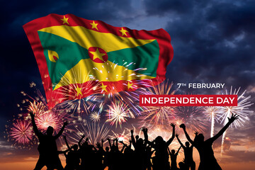Majestic fireworks and flag of Grenada