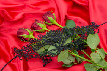 red  sexy background with flowers and mask for Valentines day