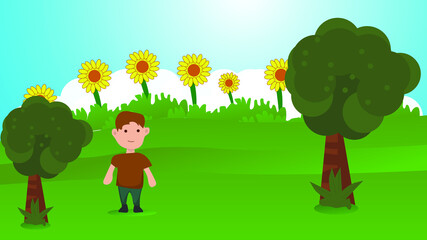 Naklejka premium 2d Background illustration for education with a character