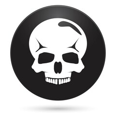 human skull icon, black circle button, vector illustration.