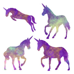 Bright galaxy unicorns. Fantasy space clip art set © Julia
