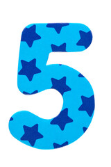 Number 5 with a pattern of stars isolated white background. File contains clipping path.