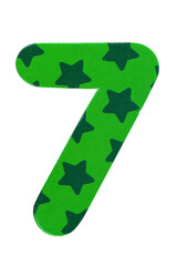 Number 7 with a pattern of stars isolated white background. File contains clipping path.