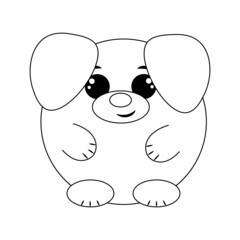 Cute cartoon round Dog. Draw illustration in black and white