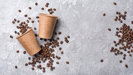 Aromatic roasted coffee beans with take-out mock-up paper cup