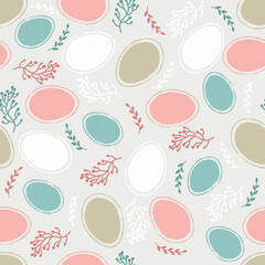 Easter pattern with eggs and flowers in pastel colors. Seamless Rapport for your design. Design for title for the site ,banner, poster, card, paper print, postcard, background
