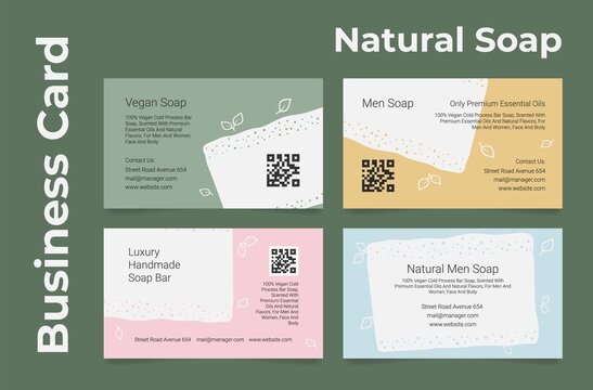 Natural soap business card template with place for text collection vector flat illustration
