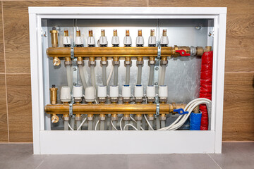 New brass manifold for underfloor heating systems with rotameters and thermoelectric actuators,...