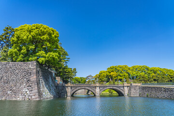 東京の都市風景 皇居外苑 二重橋と伏見櫓