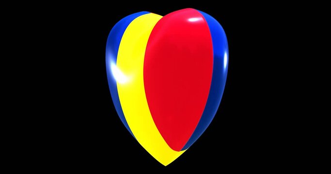 Flag of Chad on turning Heart 3D Loop Animation with Alpha Channel 4K UHD 60FPS