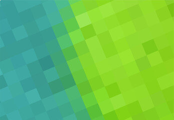 Art background of blue and green squares connected diagonally. Geometric texture. Abstract art pattern of square pixels. Vector blue and green pixels backdrop, space for your design or text