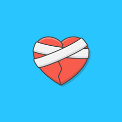 Broken Heart With Bandage Vector Icon Illustration. Plaster Love Heart Flat Icon