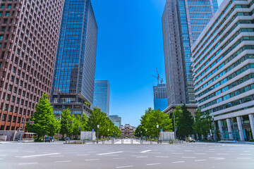 東京の都市風景 行幸通りから見る東京駅