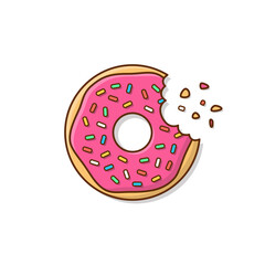 Tasty Donut With A Mouth Bite Vector Icon Illustration. Cute, Colorful And Glossy Donuts With Glaze And Powder