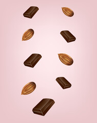 Chocolate and almonds abstract texture vector realistic. Product placement menu templates