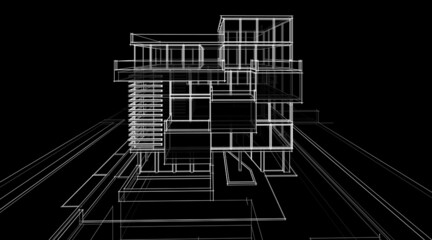 architectural sketch of a building 3d drawing