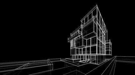 architectural sketch of a building 3d drawing