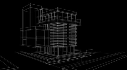 architectural sketch of a building 3d drawing