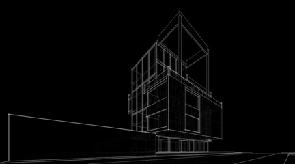 architectural sketch of a building 3d drawing