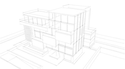 architectural sketch of a building 3d drawing